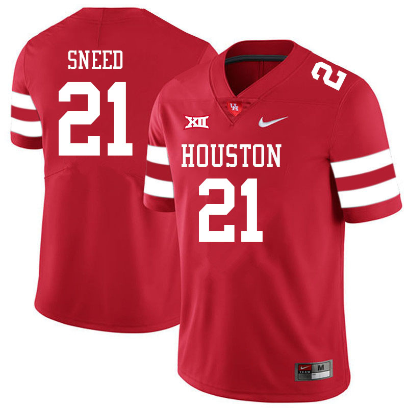 Men #21 Stacy Sneed Houston Cougars College Big 12 Conference Football Jerseys Sale-Red